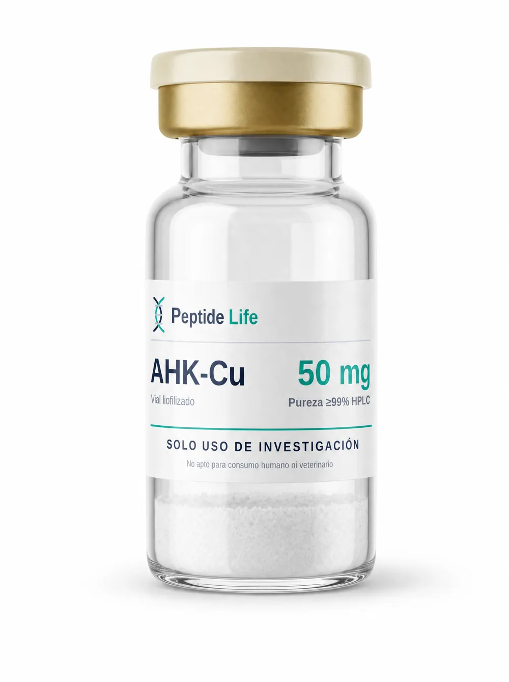 Vial liofilizado 50 mg de AHK-Cu 50 mg — complejo de cobre estudiado en señalización folicular y mecanismos de mantenimiento de la matriz dérmica