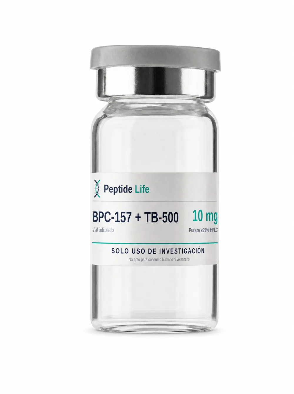 Vial liofilizado 10 mg de BPC-157 + TB-500 10 mg — blend dual para investigación avanzada de señalización reparadora
