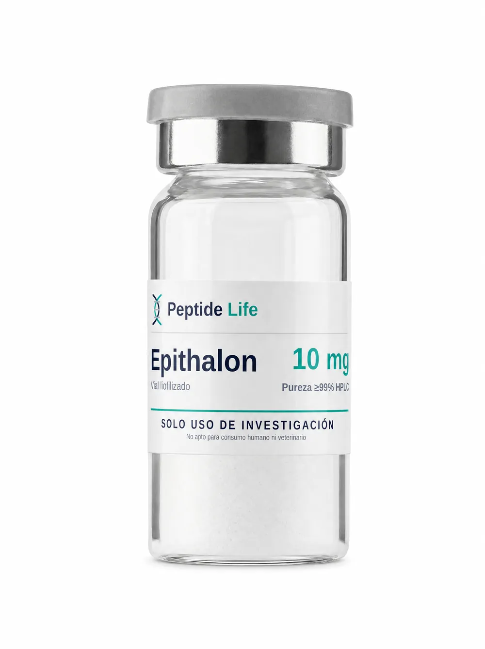 Vial liofilizado 10 mg de Epithalon 10 mg — tetrapéptido utilizado en investigación de envejecimiento celular
