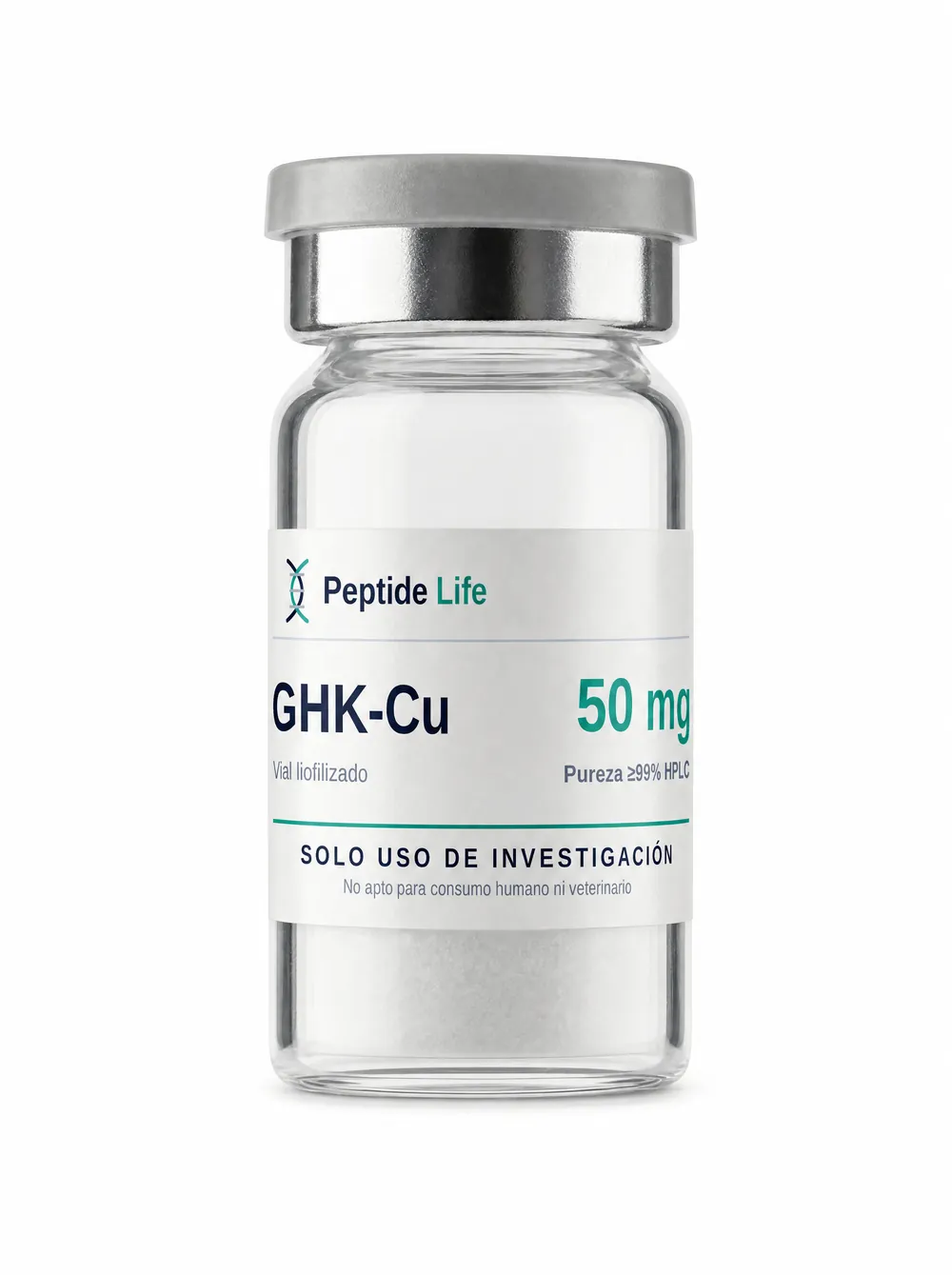 Vial liofilizado 50 mg de GHK-Cu (Copper) 50 mg — complejo peptídico de cobre investigado en señalización dérmica