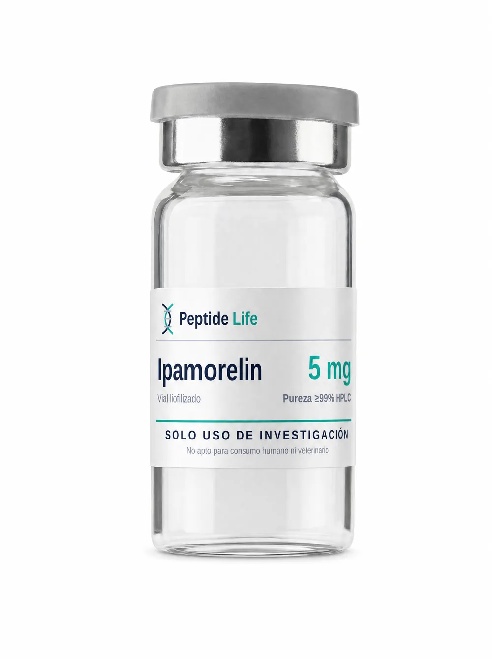 Vial liofilizado de Ipamorelin 5mg - Secretagogo de GH para investigación en composición corporal