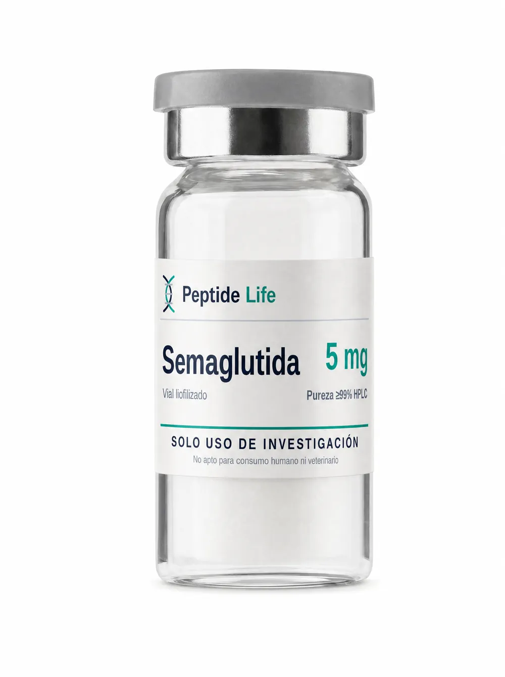 Lyophilized vial of Semaglutide 5mg — GLP-1 research peptide for weight-control studies in Mexico