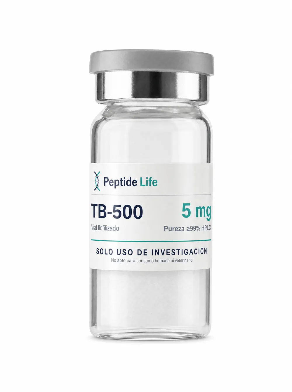 Vial liofilizado 5 mg de TB-500 (Thymosin Beta 4) 5 mg — fragmento relacionado con timosina beta-4 para investigación de migración celular y recuperación de tejidos