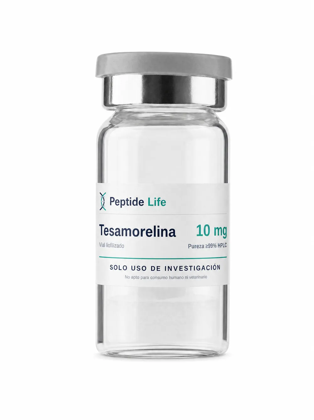 Vial liofilizado de Tesamorelin 10mg - Análogo GHRH para investigación en reducción de grasa visceral